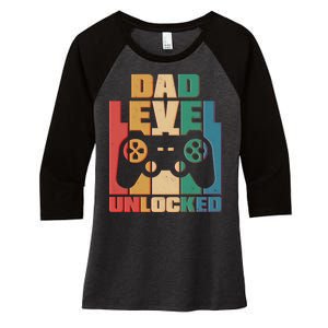 Retro New Dad Level Unlocked Video Gamer Women's Tri-Blend 3/4-Sleeve Raglan Shirt