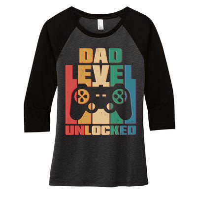 Retro New Dad Level Unlocked Video Gamer Women's Tri-Blend 3/4-Sleeve Raglan Shirt