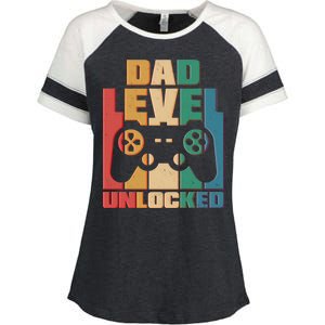 Retro New Dad Level Unlocked Video Gamer Enza Ladies Jersey Colorblock Tee