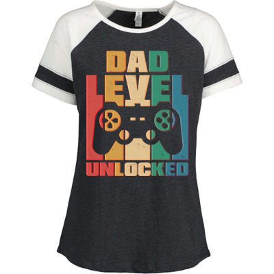 Retro New Dad Level Unlocked Video Gamer Enza Ladies Jersey Colorblock Tee