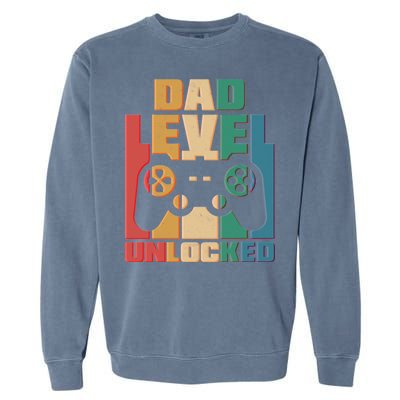 Retro New Dad Level Unlocked Video Gamer Garment-Dyed Sweatshirt