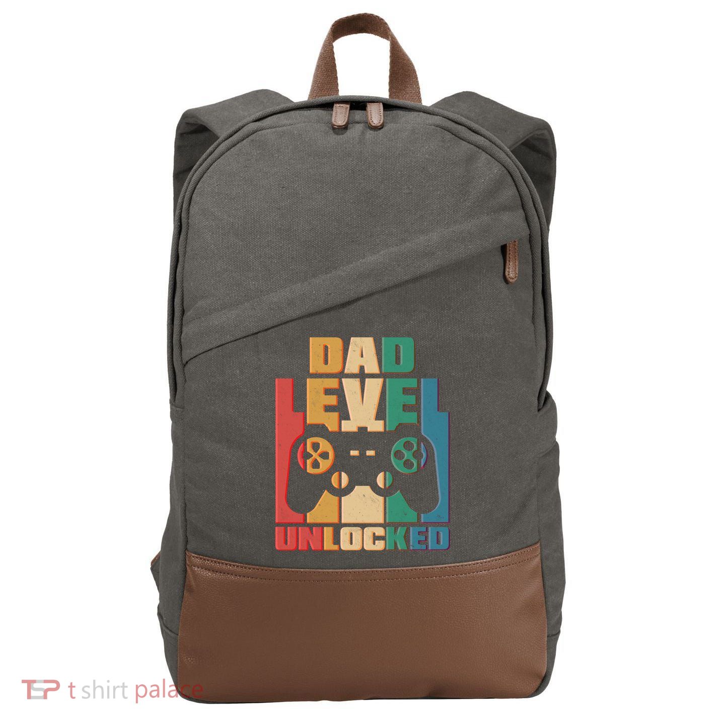 Retro New Dad Level Unlocked Video Gamer Cotton Canvas Backpack