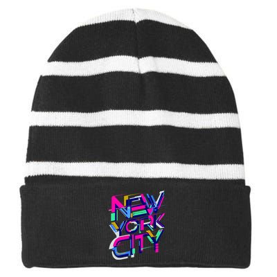 Retro New York City Striped Beanie with Solid Band