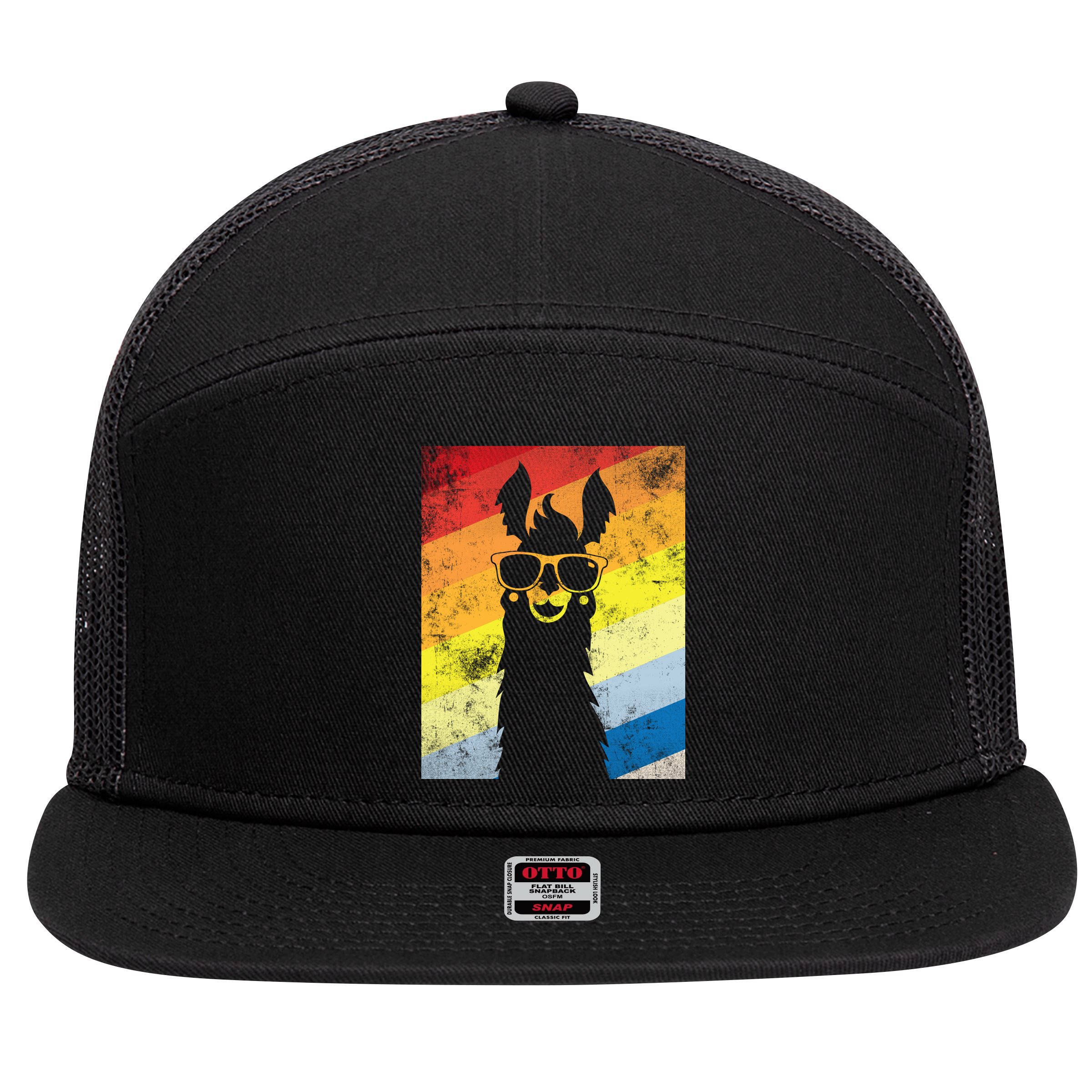 Retro No Drama Llama 7 Panel Mesh Trucker Snapback Hat