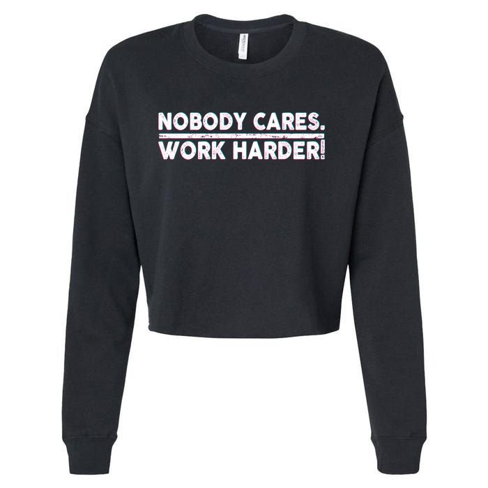 Retro Nobody Cares Work Harder Distressed Cropped Pullover Crew