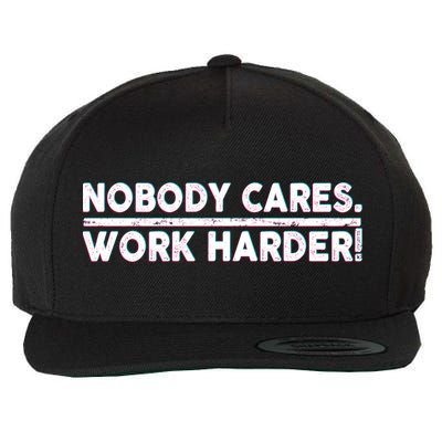 Retro Nobody Cares Work Harder Distressed Wool Snapback Cap