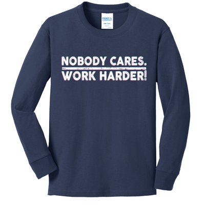 Retro Nobody Cares Work Harder Distressed Kids Long Sleeve Shirt