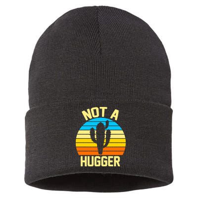 Retro Not A Hugger Funny Sustainable Knit Beanie
