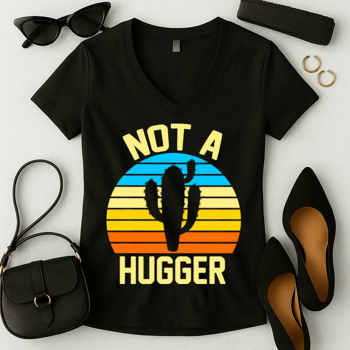 Retro Not A Hugger Funny Women's V-Neck T-Shirt