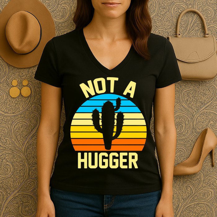 Retro Not A Hugger Funny Women's V-Neck T-Shirt