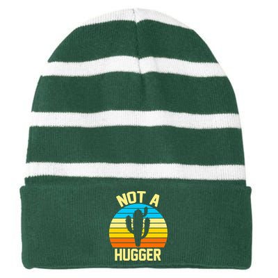 Retro Not A Hugger Funny Striped Beanie with Solid Band