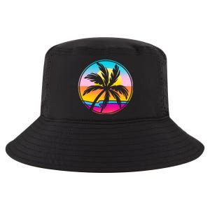 Retro Ocean Sun Palm Tree Emblem Cool Comfort Performance Bucket Hat