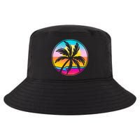 Retro Ocean Sun Palm Tree Emblem Cool Comfort Performance Bucket Hat