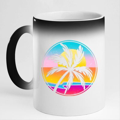 Retro Ocean Sun Palm Tree Emblem 11oz Black Color Changing Mug