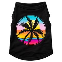 Retro Ocean Sun Palm Tree Emblem Doggie Tank