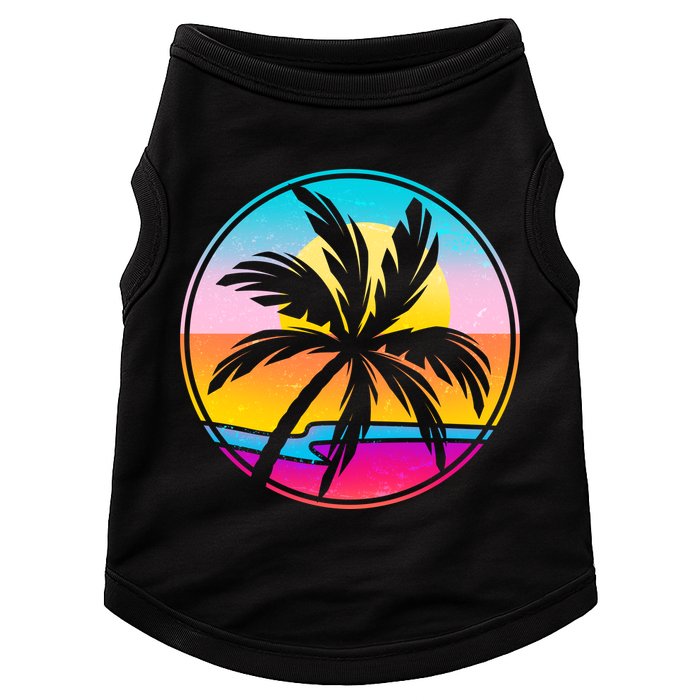 Retro Ocean Sun Palm Tree Emblem Doggie Tank