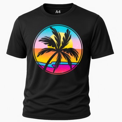 Retro Ocean Sun Palm Tree Emblem Performance Shirt