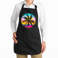 Retro Ocean Sun Palm Tree Emblem Apron