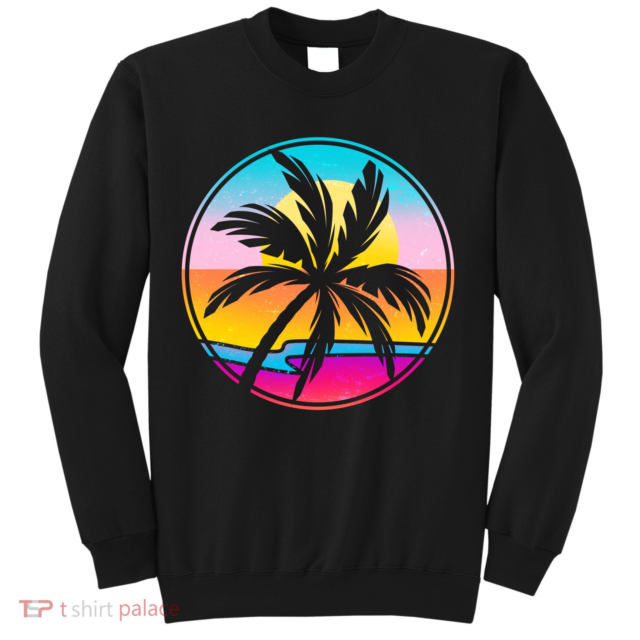 Retro Ocean Sun Palm Tree Emblem Sweatshirt