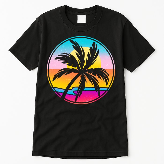 Retro Ocean Sun Palm Tree Emblem Tall T-Shirt