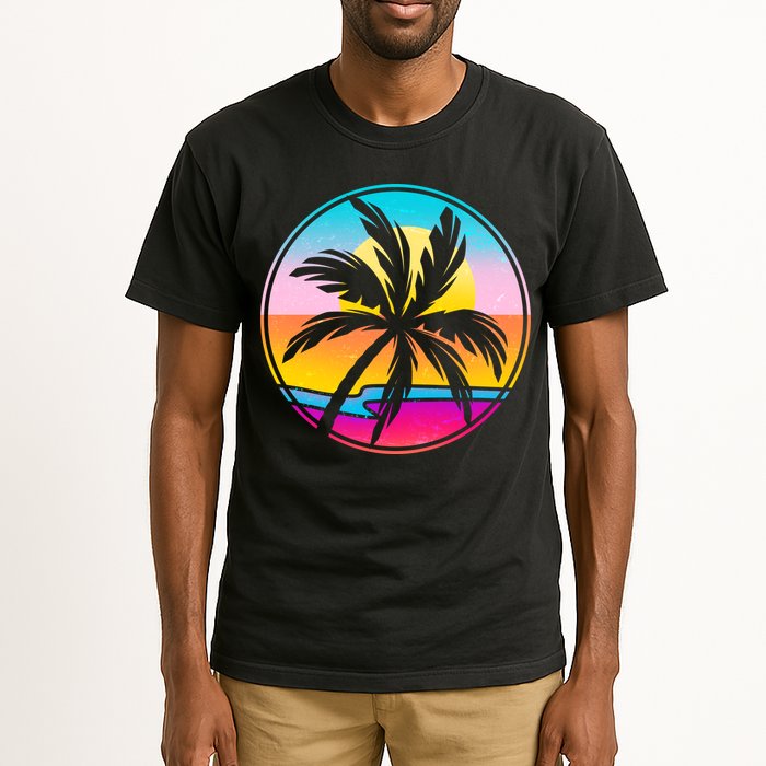 Retro Ocean Sun Palm Tree Emblem Tall T-Shirt