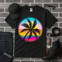 Retro Ocean Sun Palm Tree Emblem Tall T-Shirt