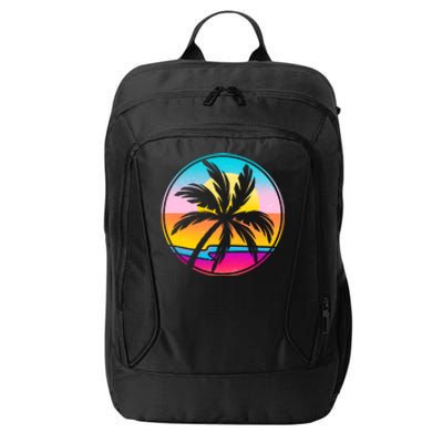 Retro Ocean Sun Palm Tree Emblem City Backpack