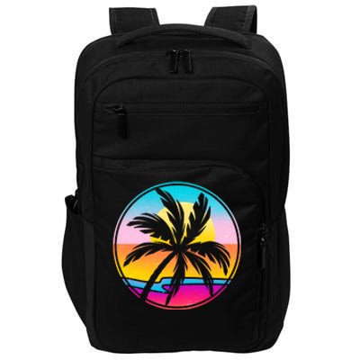 Retro Ocean Sun Palm Tree Emblem Impact Tech Backpack