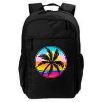 Retro Ocean Sun Palm Tree Emblem Backpack
