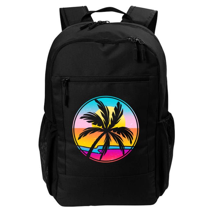 Retro Ocean Sun Palm Tree Emblem Backpack