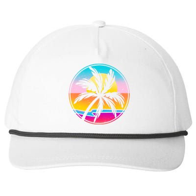 Retro Ocean Sun Palm Tree Emblem Snapback Five-Panel Rope Hat