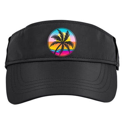 Retro Ocean Sun Palm Tree Emblem Adult Drive Performance Visor