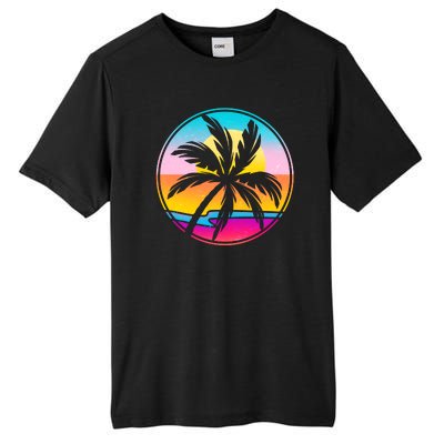 Retro Ocean Sun Palm Tree Emblem Tall Fusion ChromaSoft Performance T-Shirt