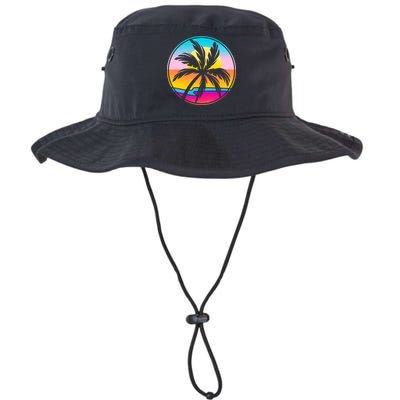 Retro Ocean Sun Palm Tree Emblem Bucket Hat