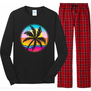 Retro Ocean Sun Palm Tree Emblem Long Sleeve Pajama Set