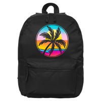 Retro Ocean Sun Palm Tree Emblem 16 in Basic Backpack