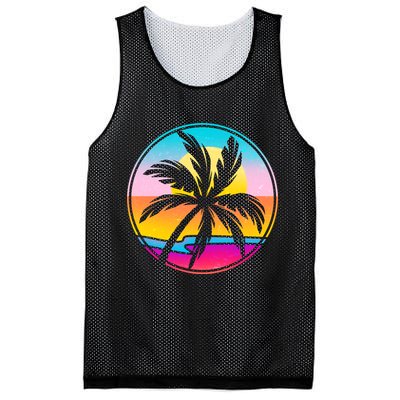 Retro Ocean Sun Palm Tree Emblem Mesh Reversible Basketball Jersey Tank