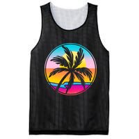 Retro Ocean Sun Palm Tree Emblem Mesh Reversible Basketball Jersey Tank