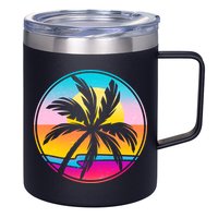Retro Ocean Sun Palm Tree Emblem 12oz Stainless Steel Coffee Mug
