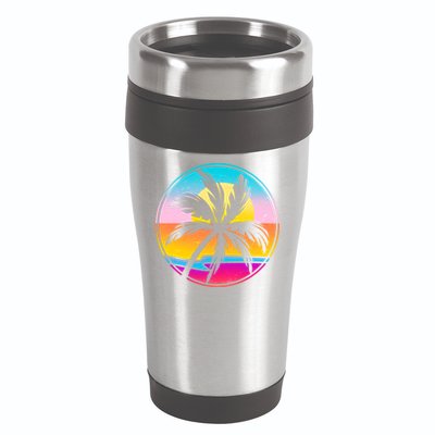 Retro Ocean Sun Palm Tree Emblem 16oz Travel Tumbler