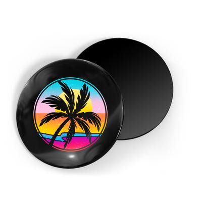 Retro Ocean Sun Palm Tree Emblem Magnet