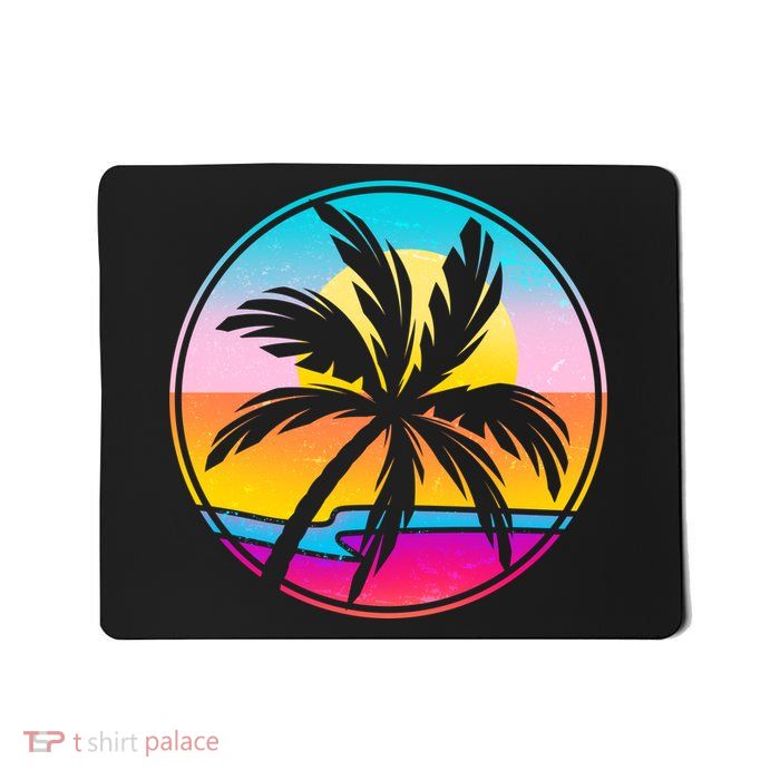 Retro Ocean Sun Palm Tree Emblem Mousepad
