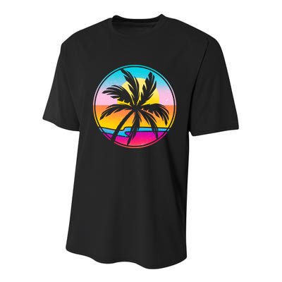 Retro Ocean Sun Palm Tree Emblem Youth Performance Sprint T-Shirt