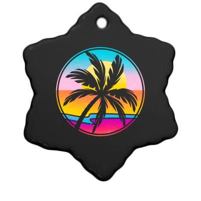 Retro Ocean Sun Palm Tree Emblem Ceramic Star Ornament