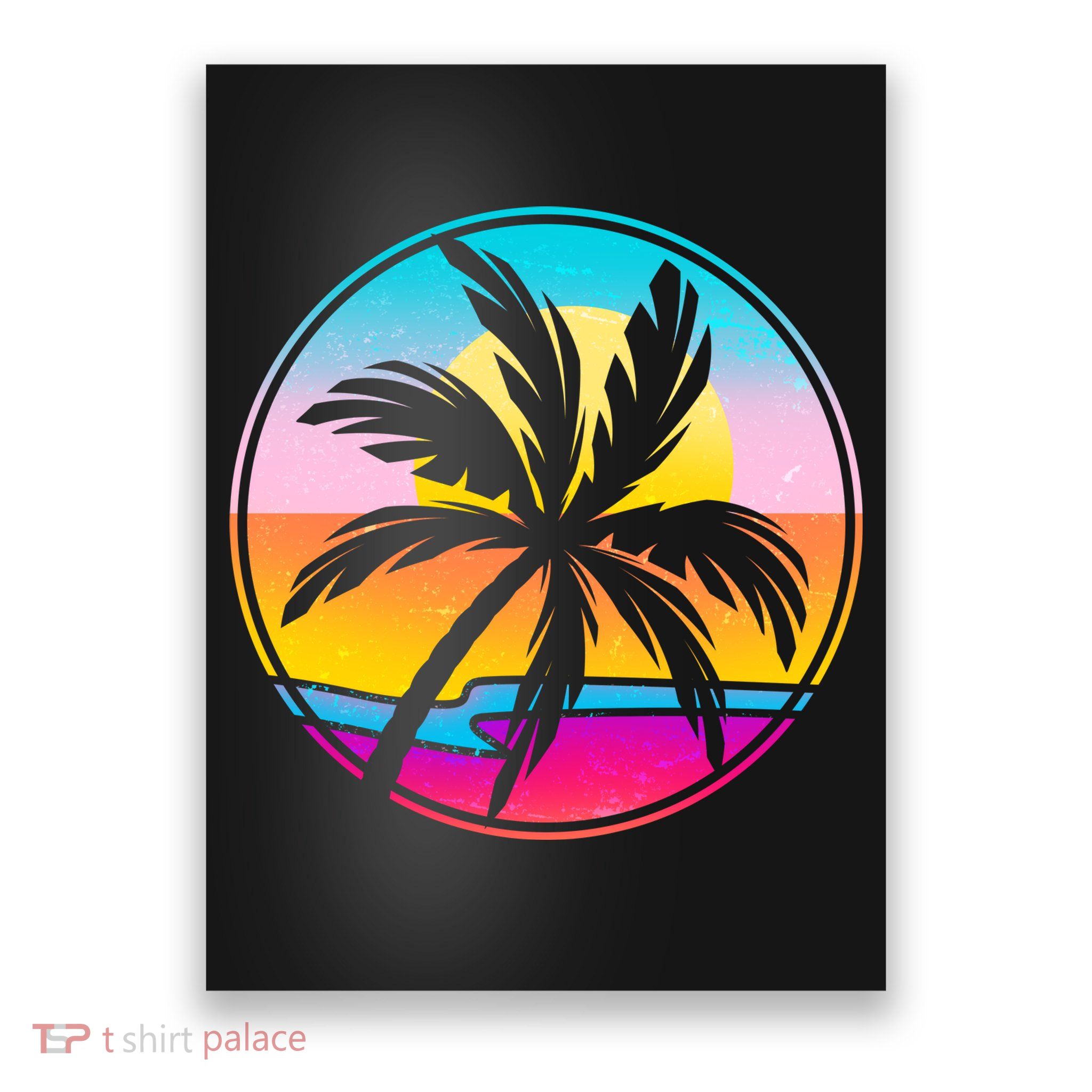 Retro Ocean Sun Palm Tree Emblem Poster