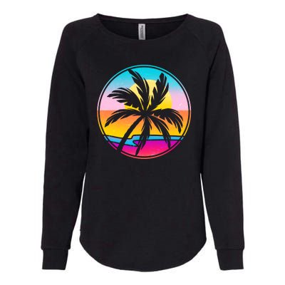 Retro Ocean Sun Palm Tree Emblem Womens California Wash Sweatshirt