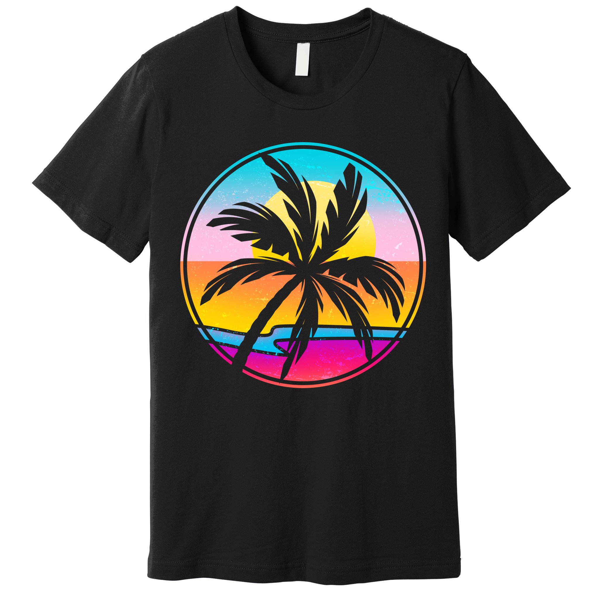 Retro Ocean Sun Palm Tree Emblem Premium T-Shirt