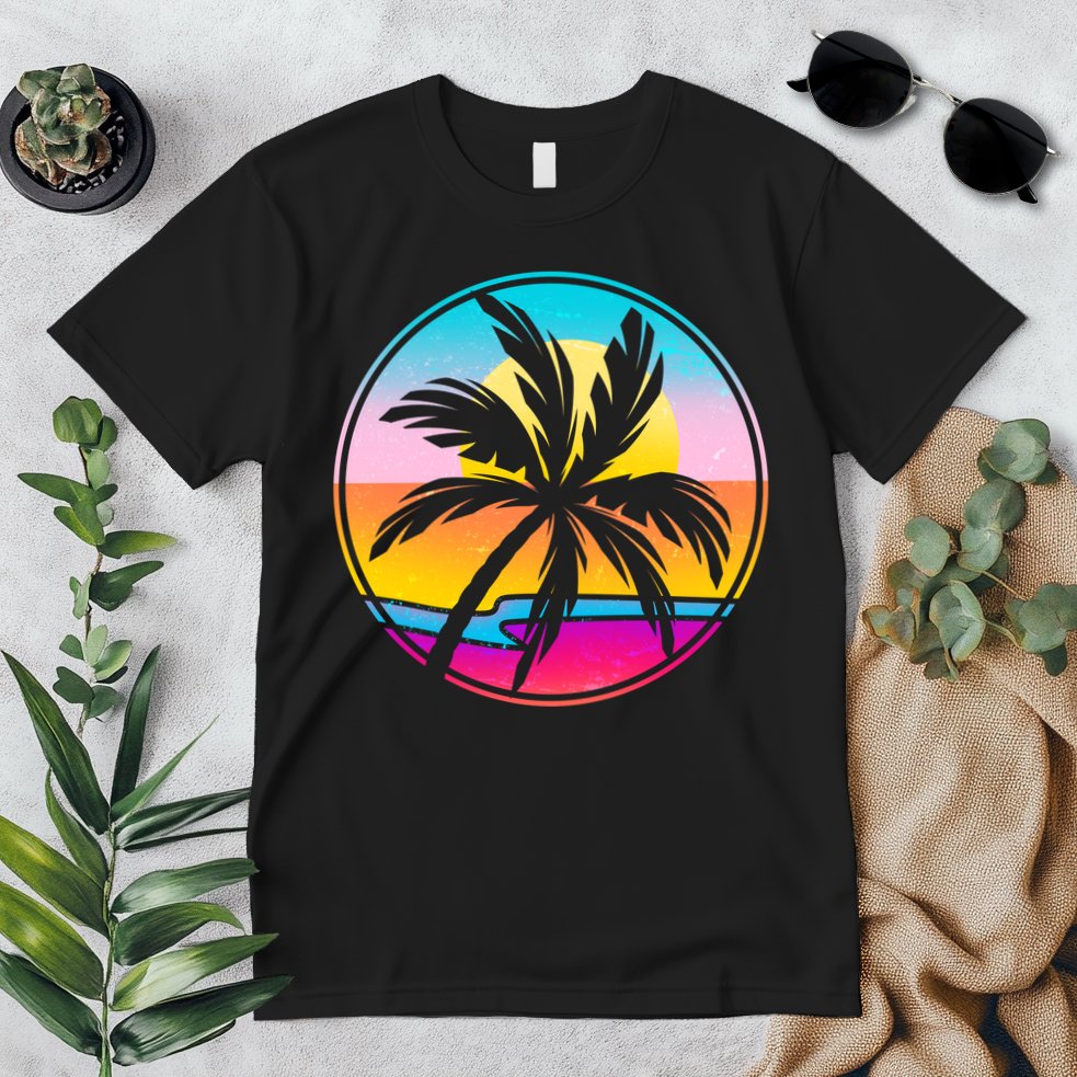 Retro Ocean Sun Palm Tree Emblem Premium T-Shirt