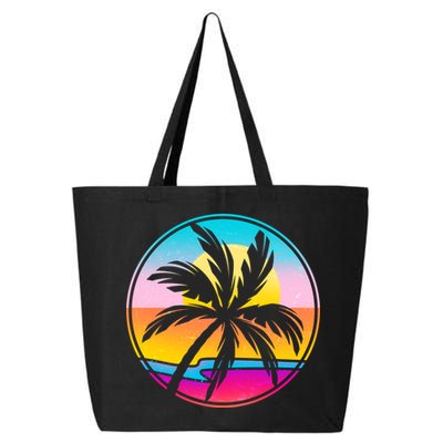 Retro Ocean Sun Palm Tree Emblem 25L Jumbo Tote