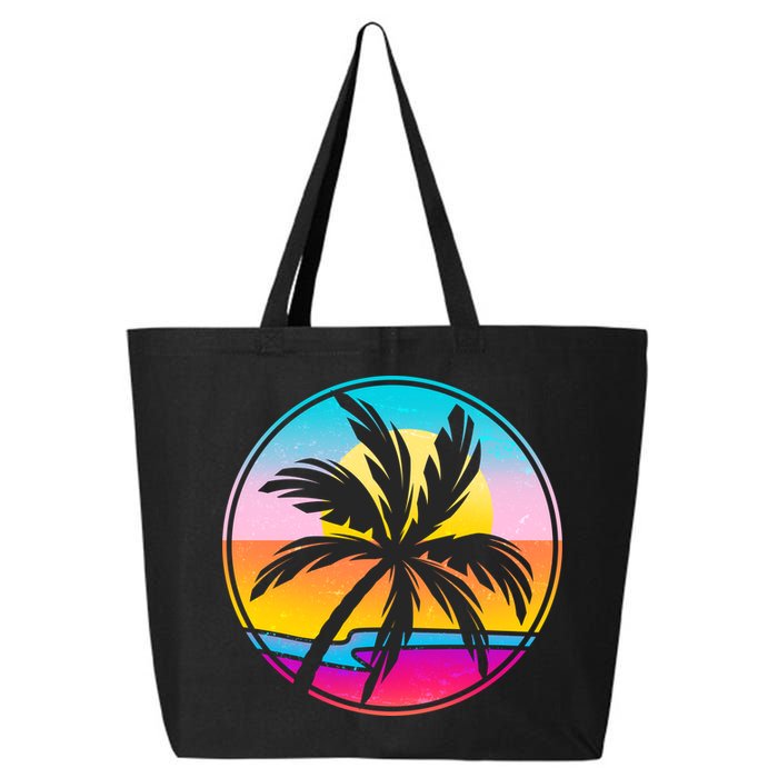 Retro Ocean Sun Palm Tree Emblem 25L Jumbo Tote